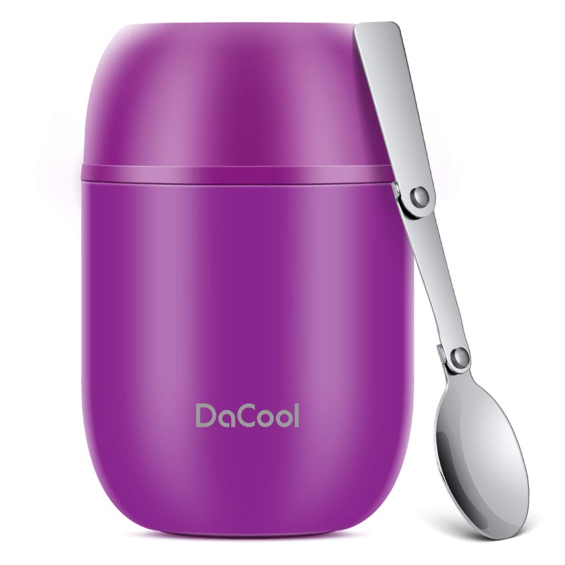 DaCool Insulated Food Jar Food Thermo Insulated Lunch Container 16 oz Vacuum Stainless Steel Kids Thermo for Hot Cold Food for Kids Adult with Spoon Leak Proof for School Office Travel, Purple - Image 1